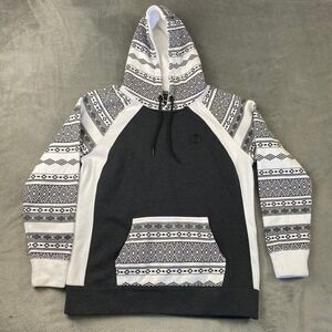 Hooey Hoodie Maya Women L Black White Aztec Tribal Geometric Pullover Fleeced